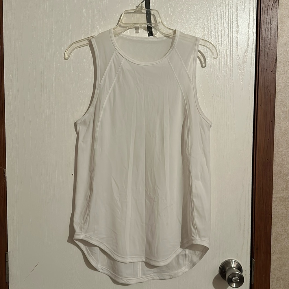 Lululemon White Tank with Sheer Shoulders. Size 6. New Condition